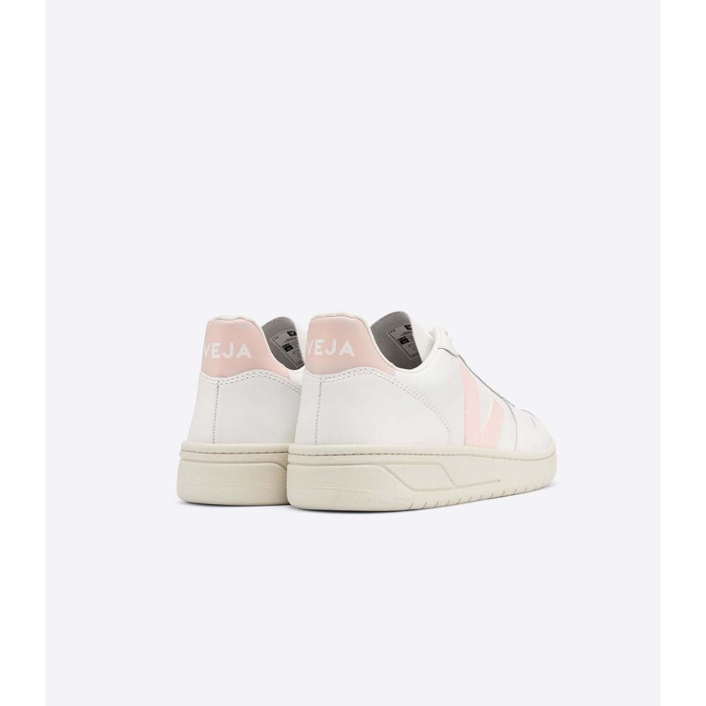 Veja V-10 LEATHER Tornacipő Női White/Pink | HU 659RVD